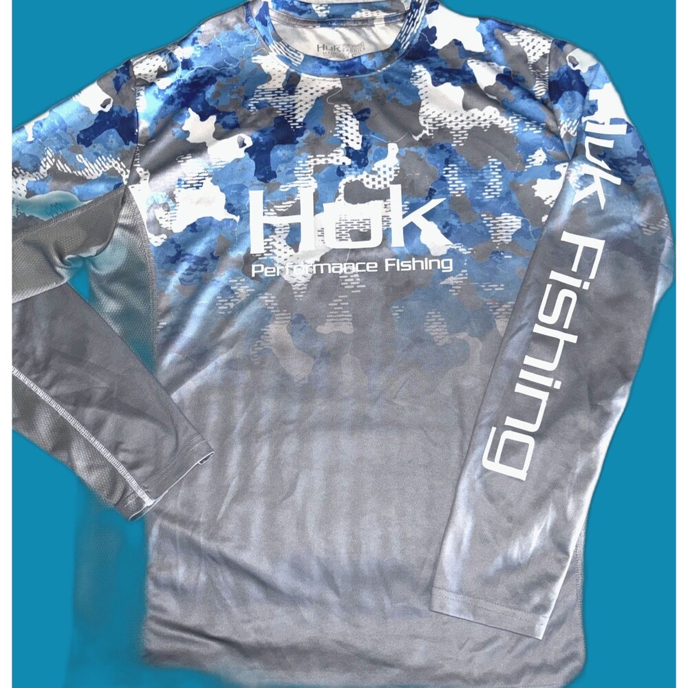 Huk Fishing Men's Small Blue Camo Vented Long Sleeve Performance Shirt